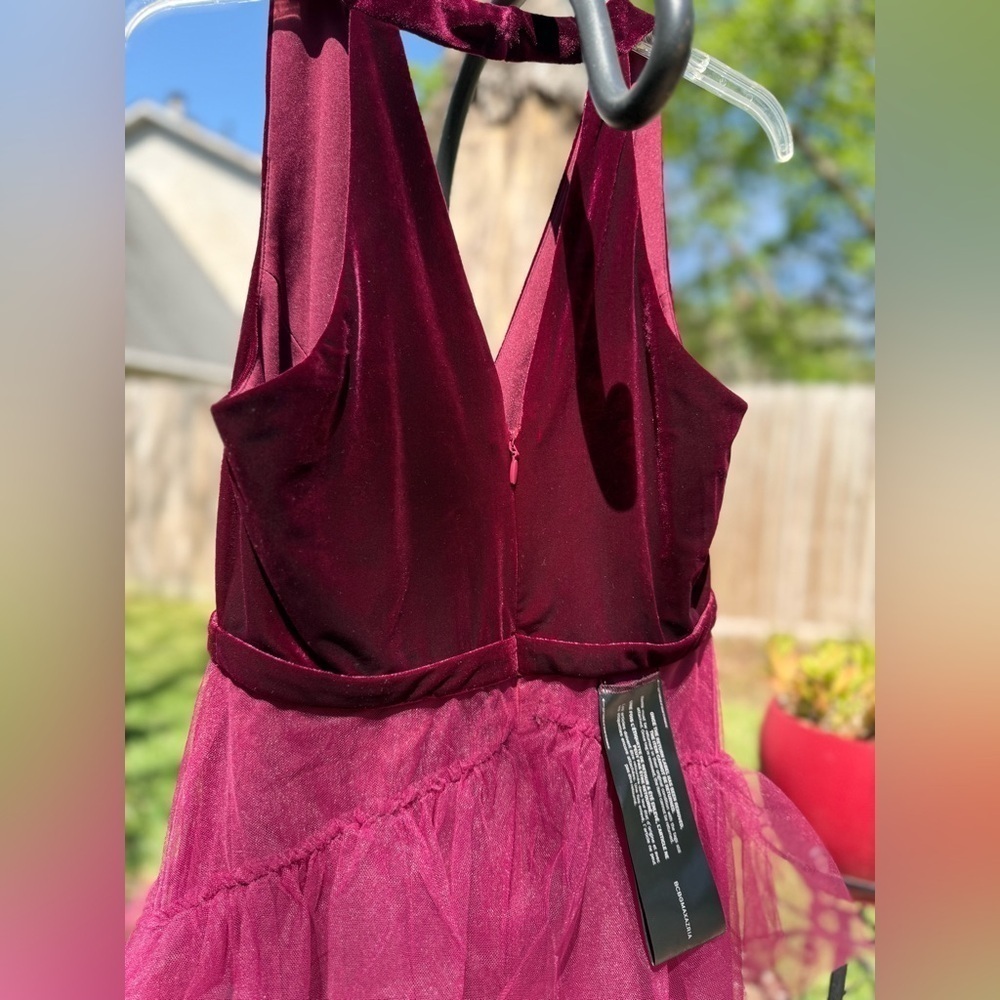 New REVOLVE / BCBGMAXAZRIA Velvet Ruffle Gown in Cabernet Size medium - Picture 11 of 17